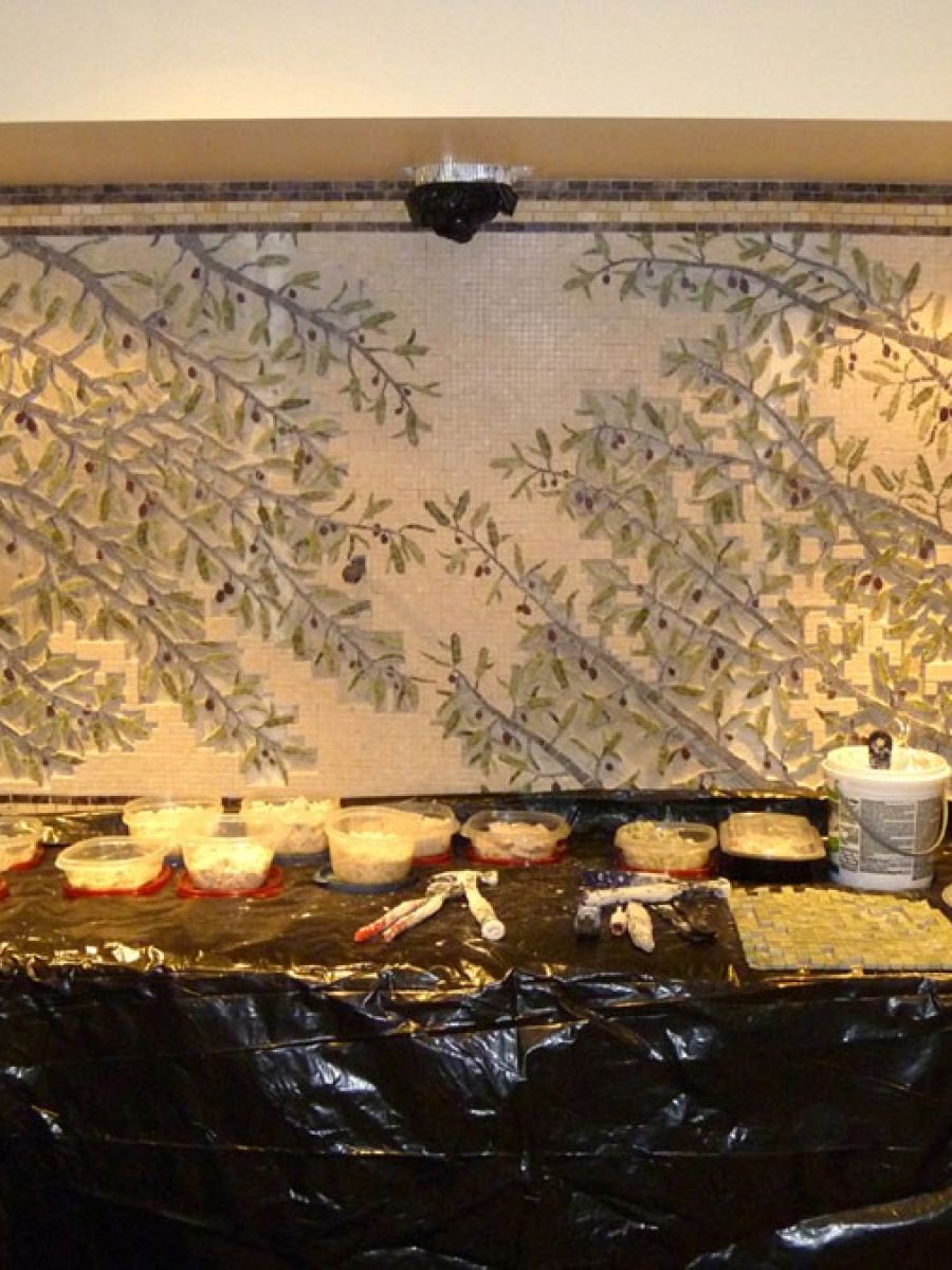 Reaching out marble mosaic