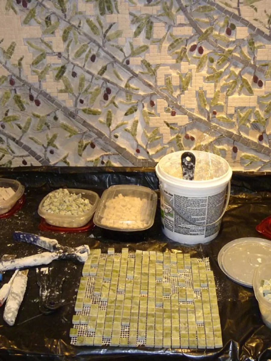 Reaching out marble mosaic